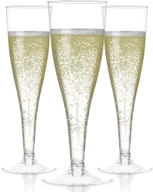 24 Plastic Champagne Flutes Disposable, Rose Gold Glitter Plastic Champagne