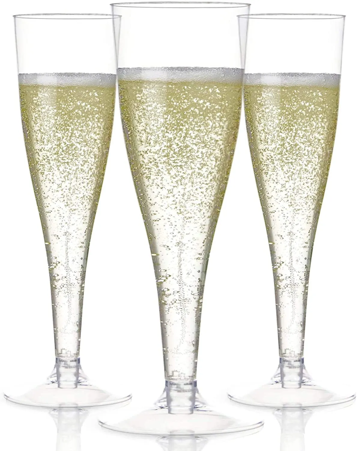 24 Plastic Champagne Flutes Disposable, Rose Gold Glitter Plastic Champagne