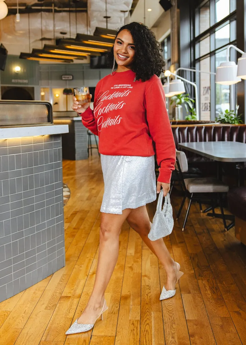 A Lot Like Cocktails Crewneck Sweatshirt - Red