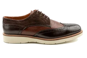 Ali Full Grain Pebbled and Suede Leather Combination Men's Derby Shoes, Wingtip Brogue Derby Brown Dress Sneakers