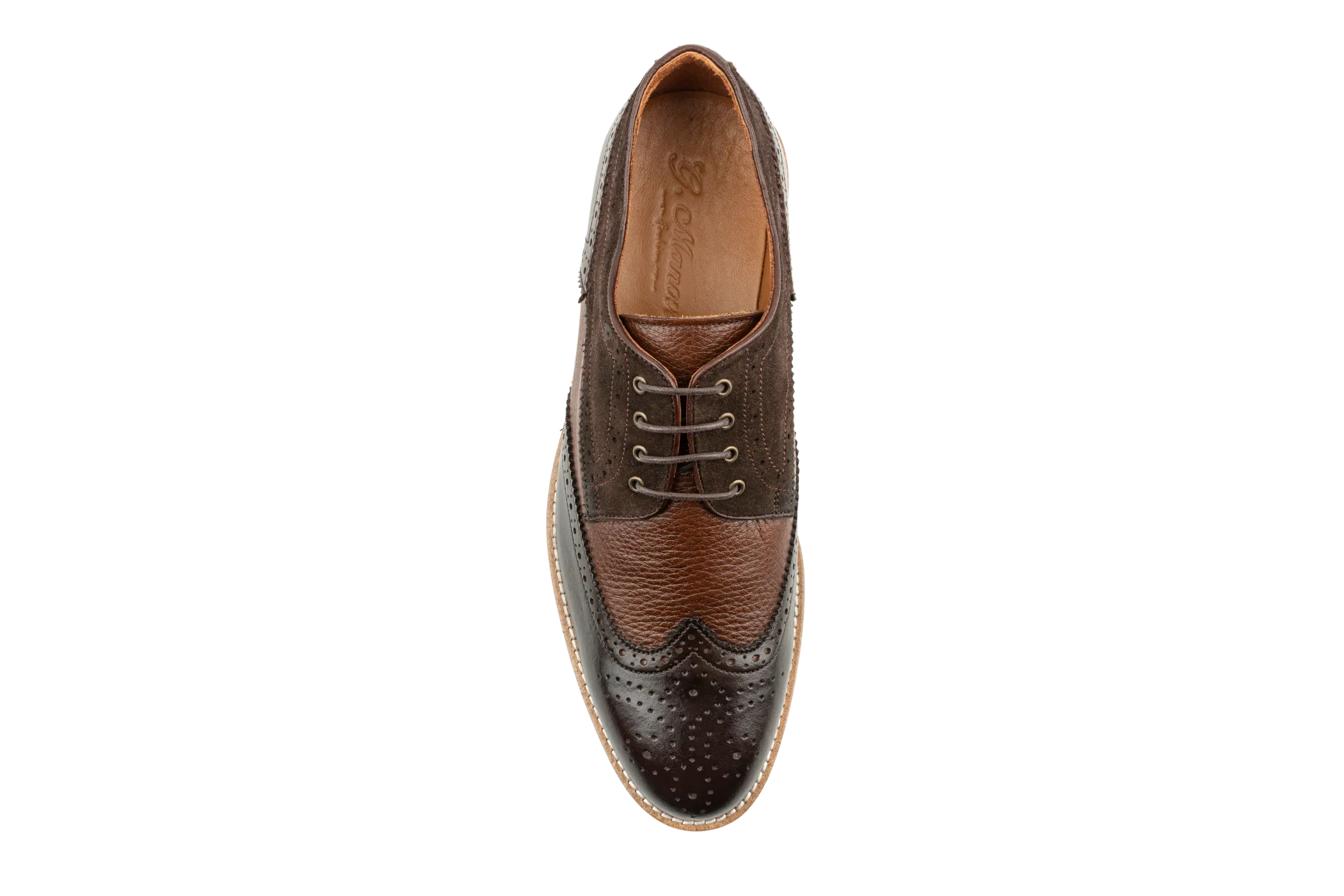 Ali Full Grain Pebbled and Suede Leather Combination Men's Derby Shoes, Wingtip Brogue Derby Brown Dress Sneakers