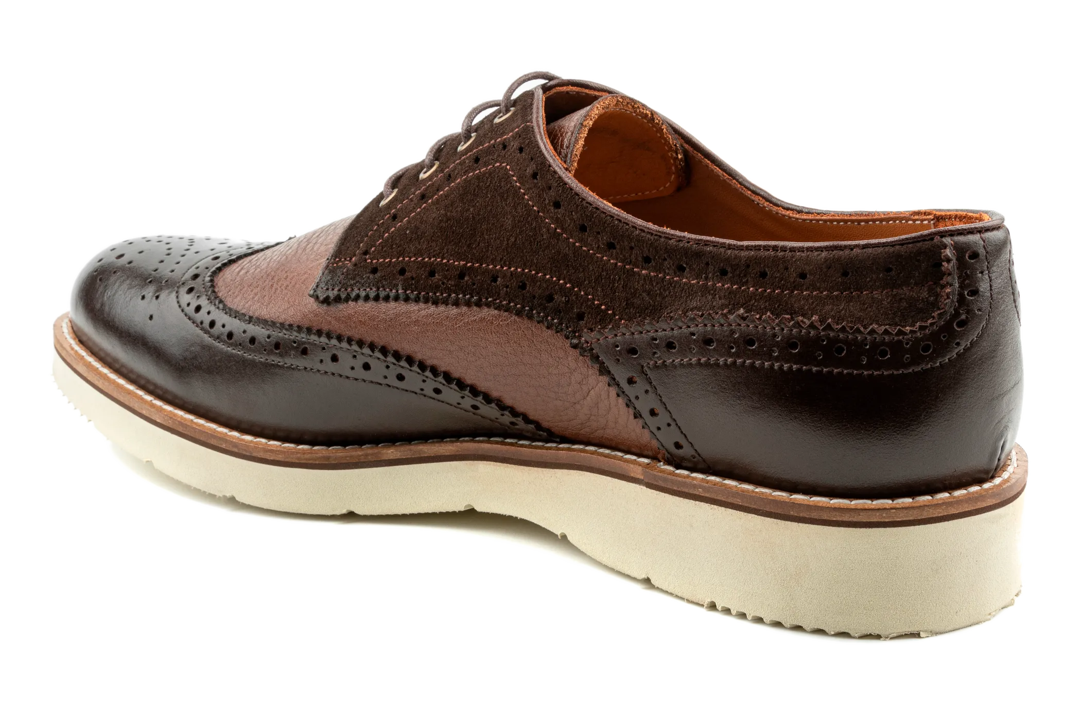 Ali Full Grain Pebbled and Suede Leather Combination Men's Derby Shoes, Wingtip Brogue Derby Brown Dress Sneakers