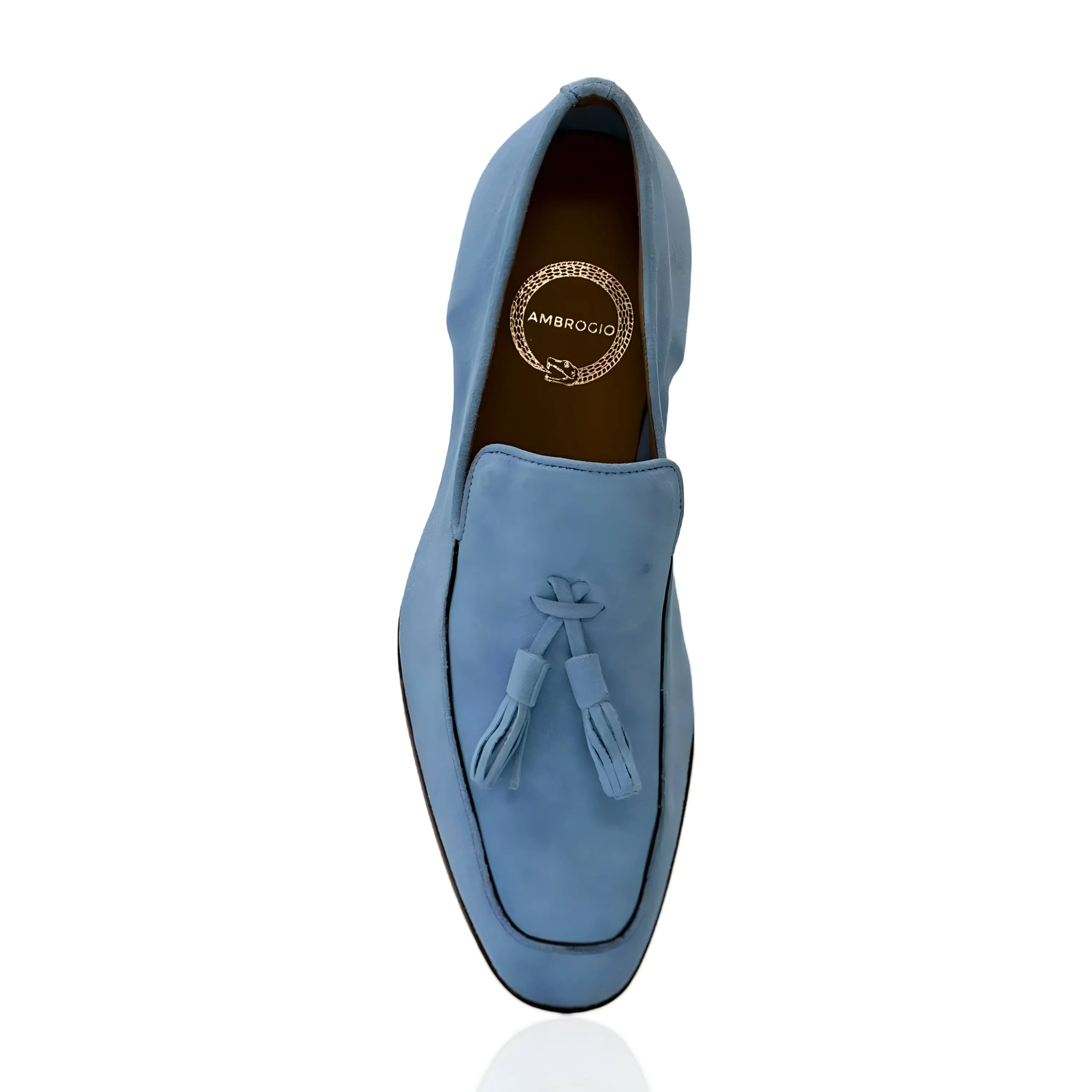 Ambrogio Men's Shoes Blue Suede Leather Tassels Loafers (AMZ1002)