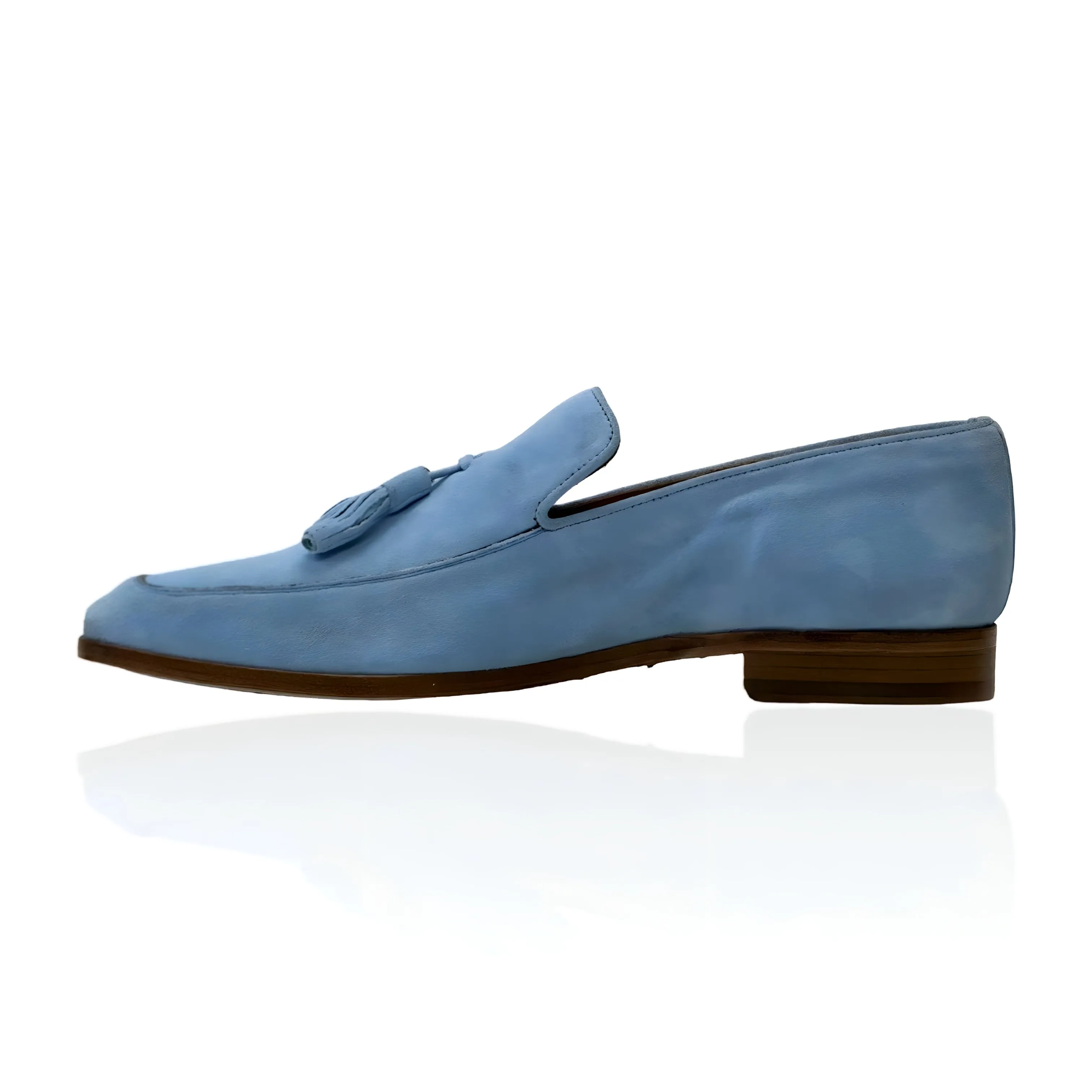 Ambrogio Men's Shoes Blue Suede Leather Tassels Loafers (AMZ1002)