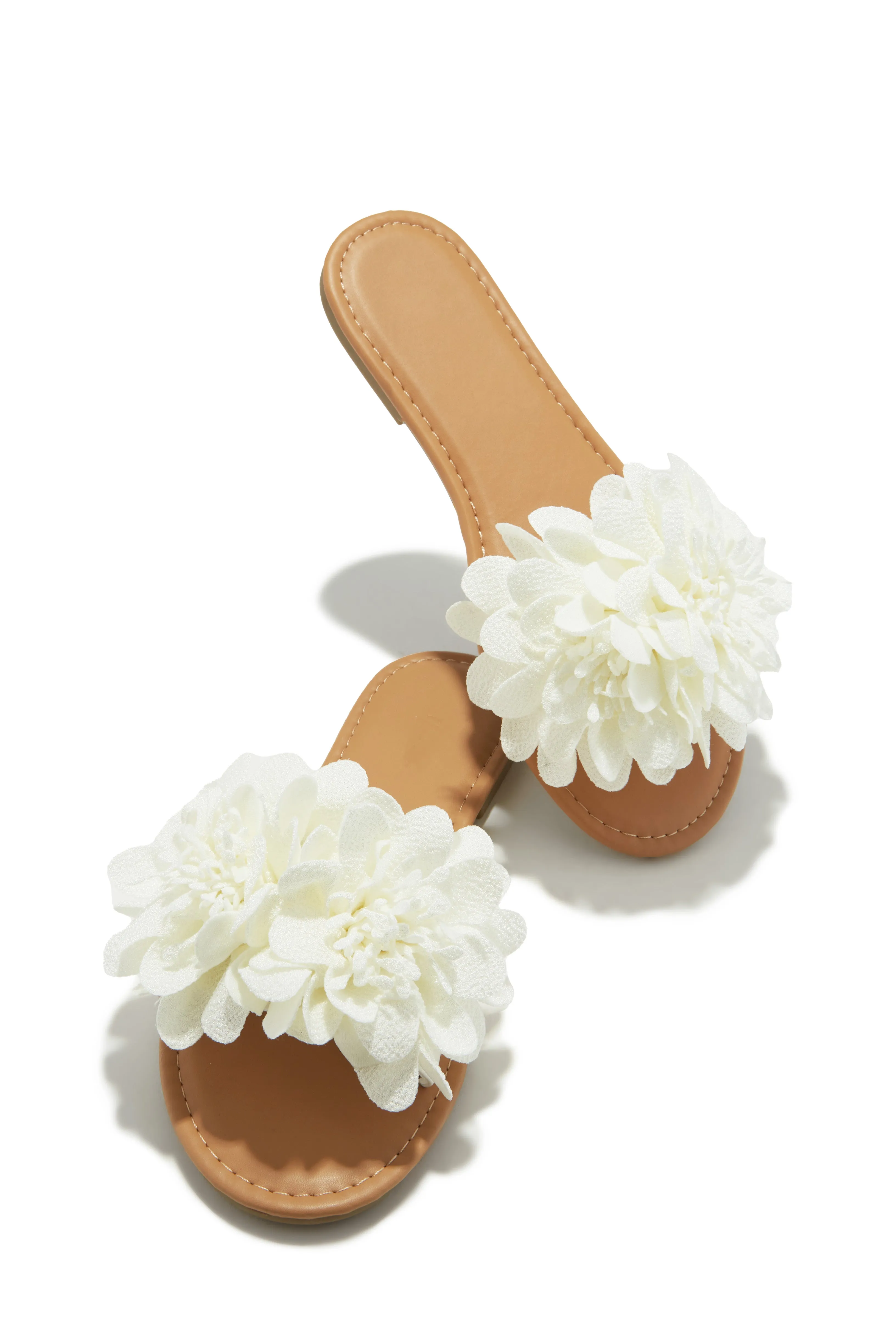 Analia Slip On Flower Sandals - White