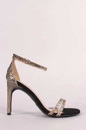 Anne Michelle Glitter Grid Double Open Toe Band Stiletto Heel