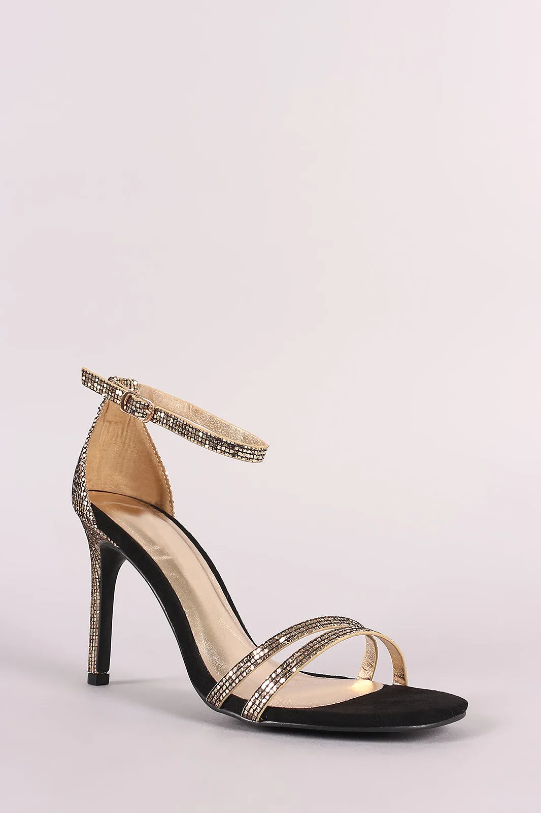 Anne Michelle Glitter Grid Double Open Toe Band Stiletto Heel