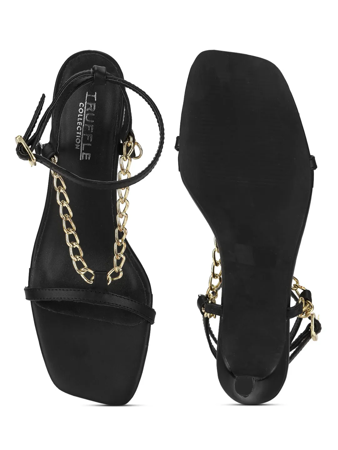 Black PU Strappy Chained Stiletto Sandals (TC-ST-1233-BLKPU)