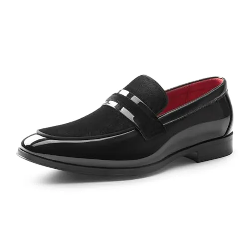 Bruno Marc Men's Tuxedo Patent Loafers Classic Velvet Slip-on Dress Shoes,Size 8,Black,SBLS2407M