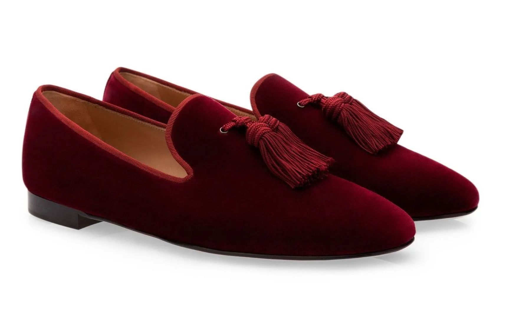 Burgundy Wine Red Tassel Velvet Loafers