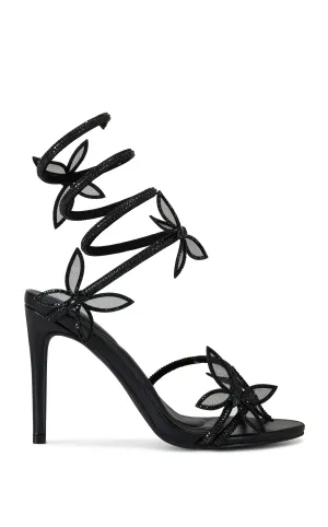 DANCY-BLACK FLOWER WRAP STILETTO SANDAL