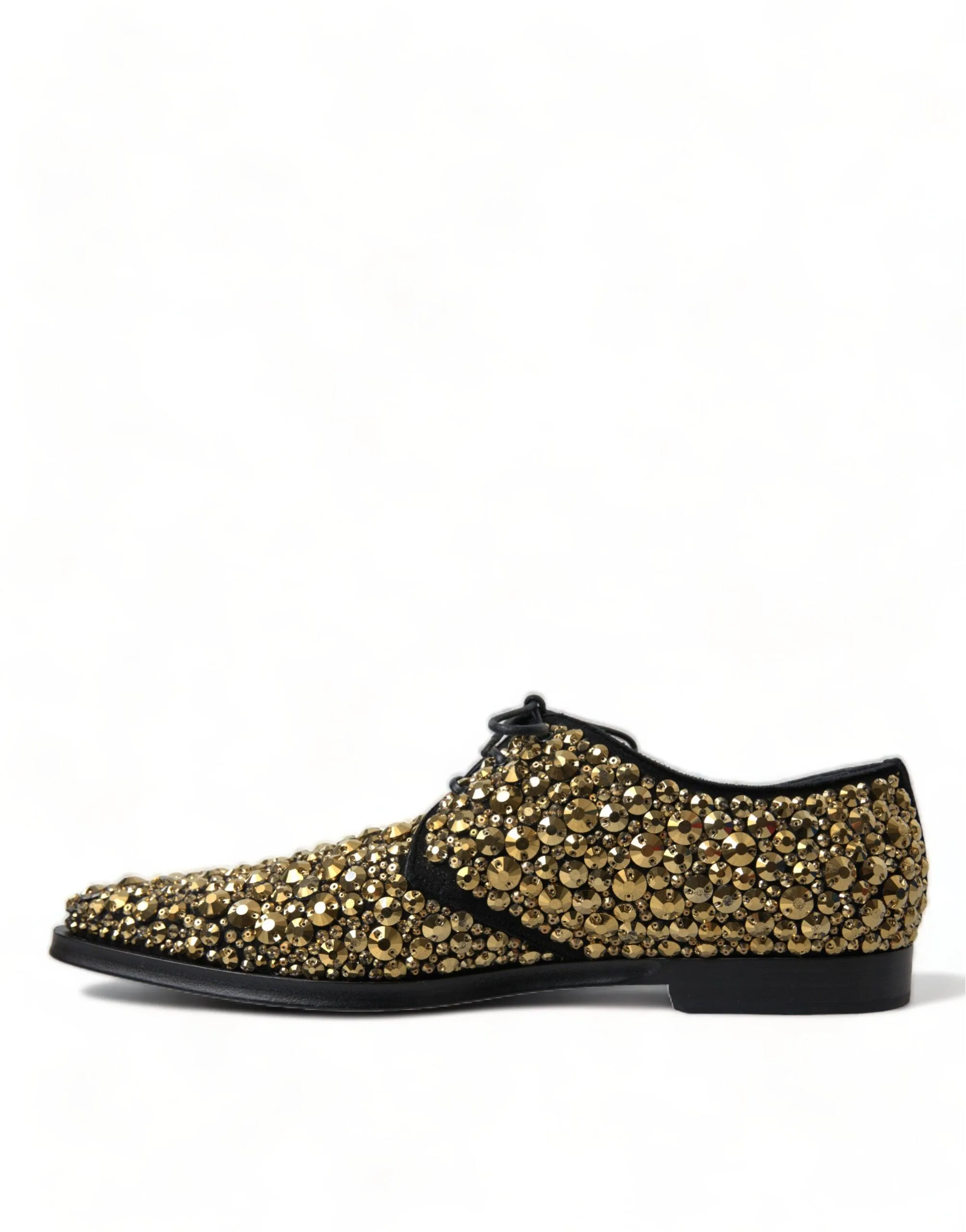 Dolce & Gabbana Black Gold Embellished Derby Dress Shoes