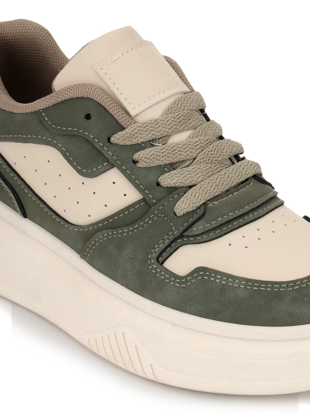 Green Beige Suede Stylish Lace-Up Sneakers (TC-RS3609-GRNBEIG)