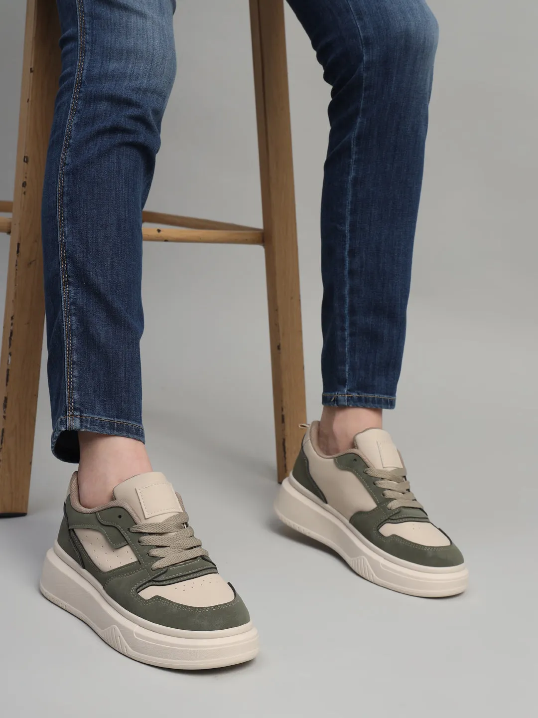 Green Beige Suede Stylish Lace-Up Sneakers (TC-RS3609-GRNBEIG)