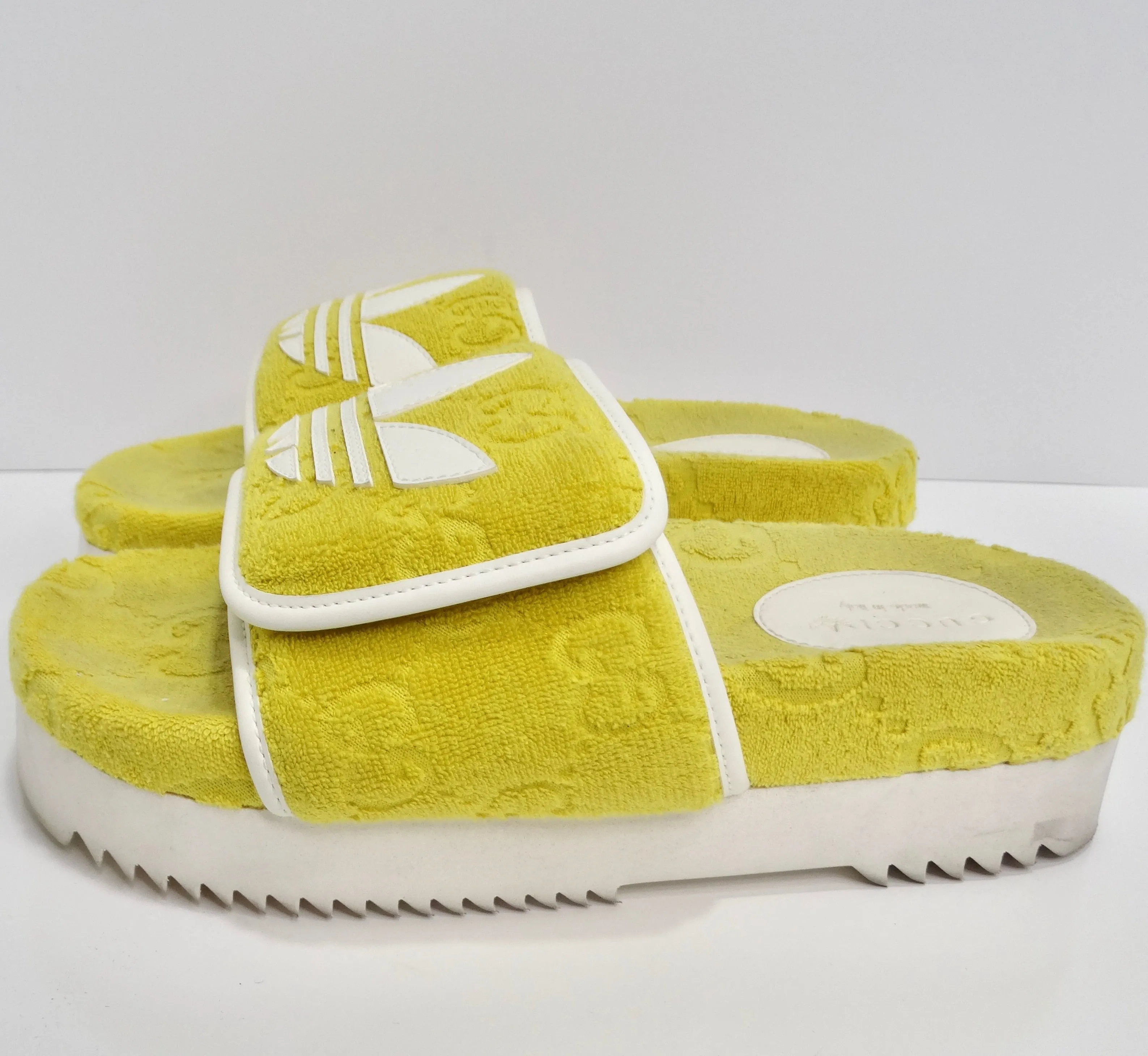 Gucci X Adidas Yellow Terry Cloth GG Monogram Platform Sandals