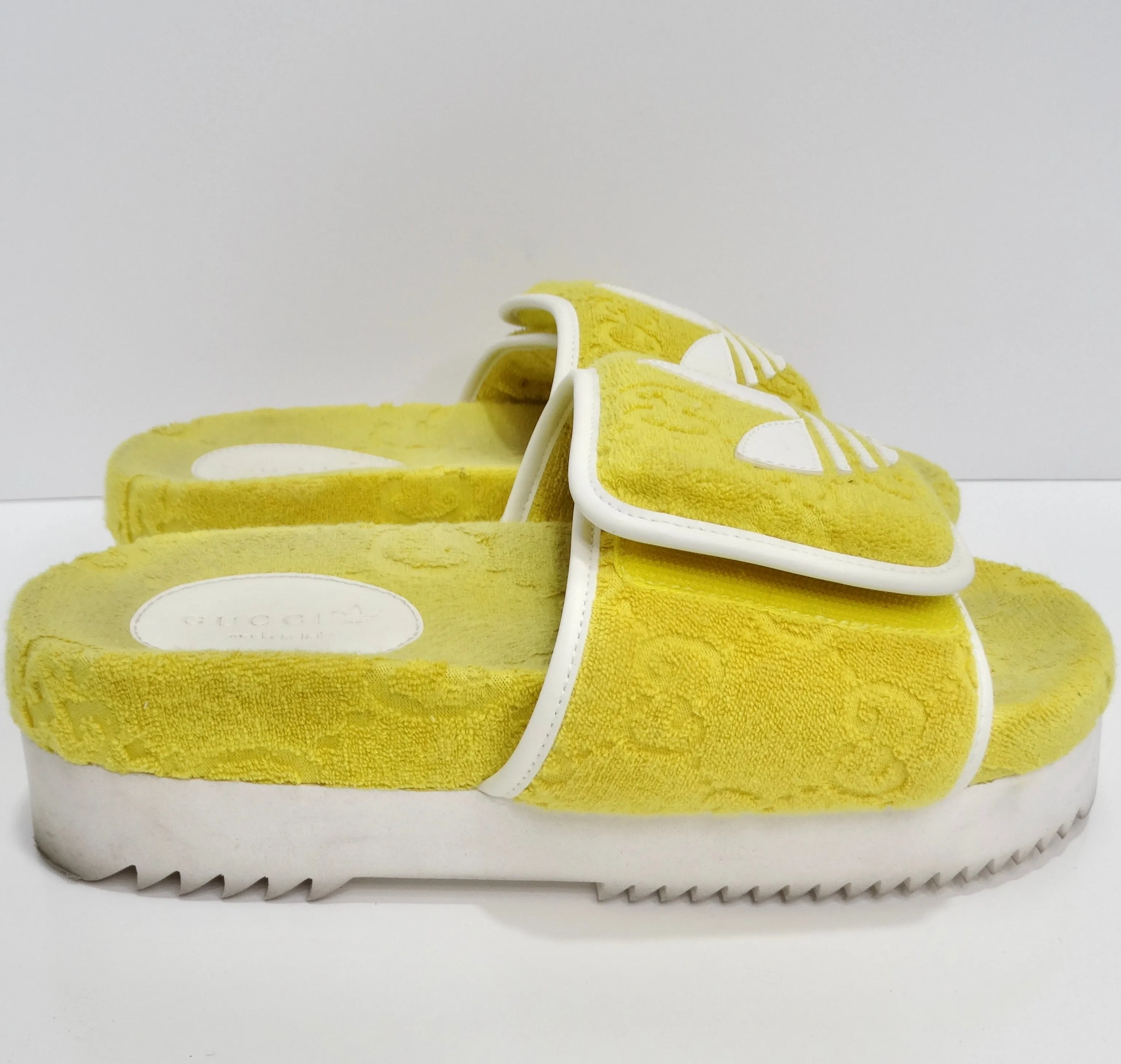 Gucci X Adidas Yellow Terry Cloth GG Monogram Platform Sandals