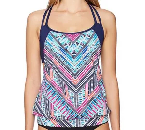 JAG Women's Chevron Geo Criss Cross Back Layered Tankini