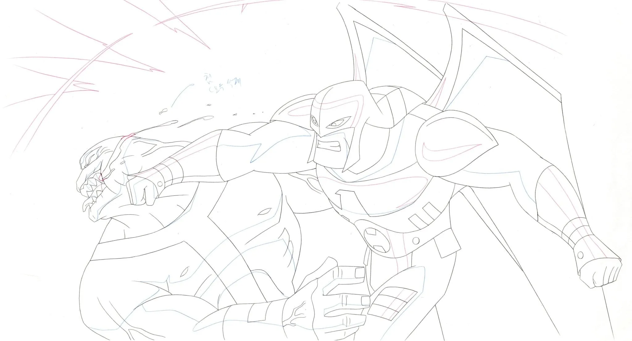 Justice League Unlimited Original Production Drawing: Warhawk and Parasite 2