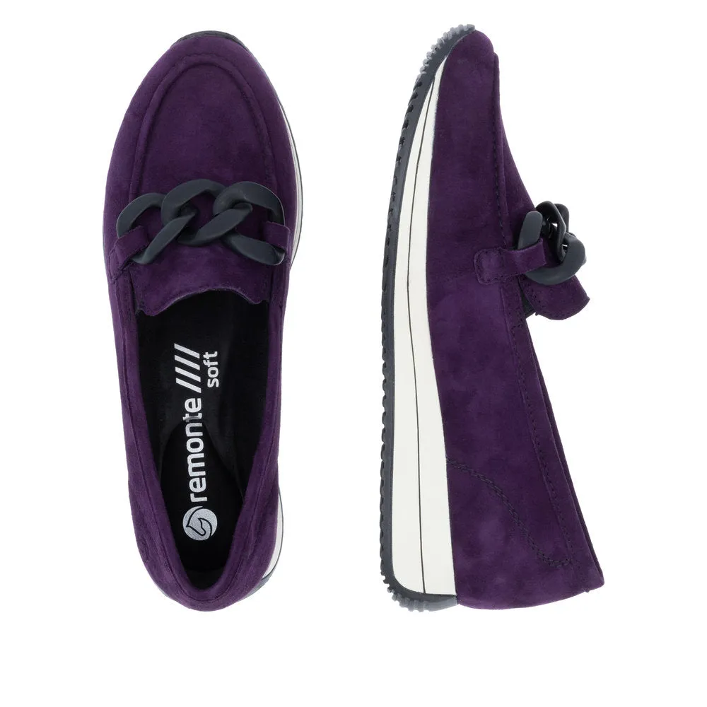 Ladies Remonte Slip On Shoes With Buckle Detail Aubergine Suede D0H10-30 sale