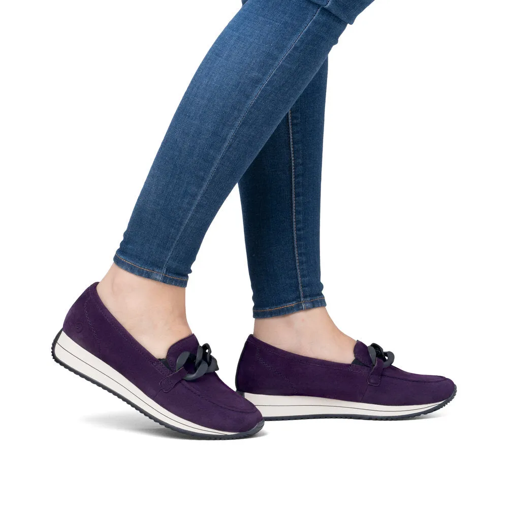 Ladies Remonte Slip On Shoes With Buckle Detail Aubergine Suede D0H10-30 sale