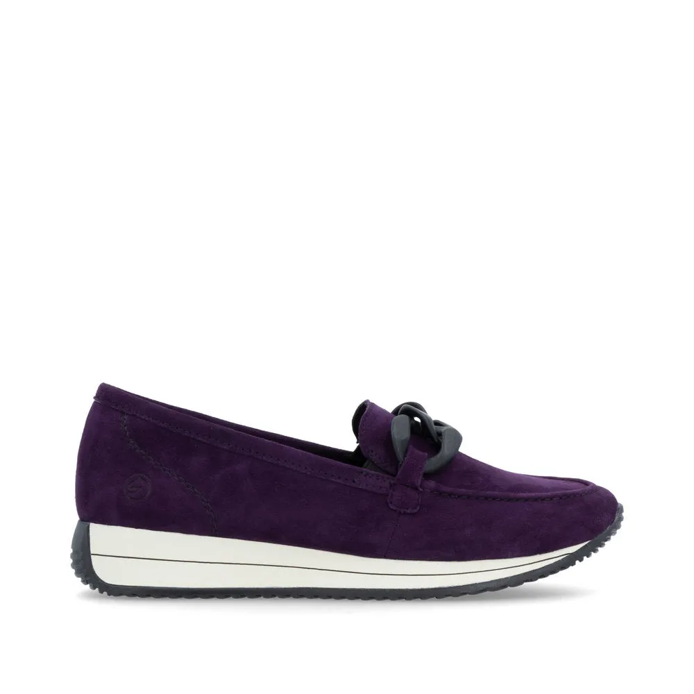 Ladies Remonte Slip On Shoes With Buckle Detail Aubergine Suede D0H10-30 sale