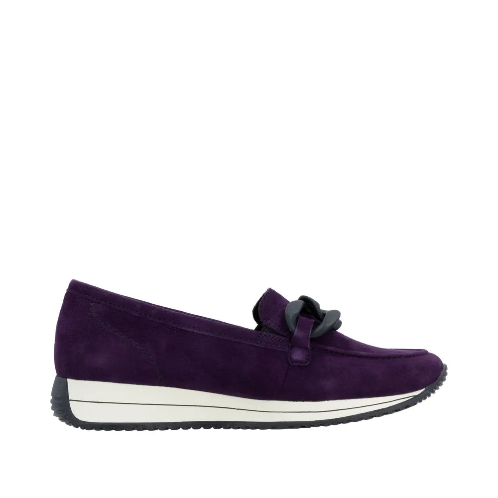 Ladies Remonte Slip On Shoes With Buckle Detail Aubergine Suede D0H10-30 sale