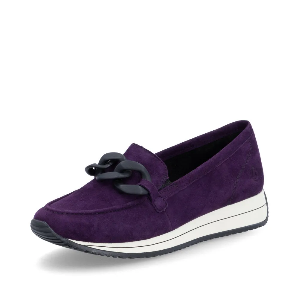 Ladies Remonte Slip On Shoes With Buckle Detail Aubergine Suede D0H10-30 sale