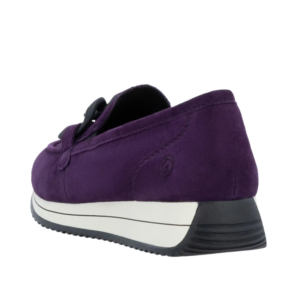 Ladies Remonte Slip On Shoes With Buckle Detail Aubergine Suede D0H10-30 sale