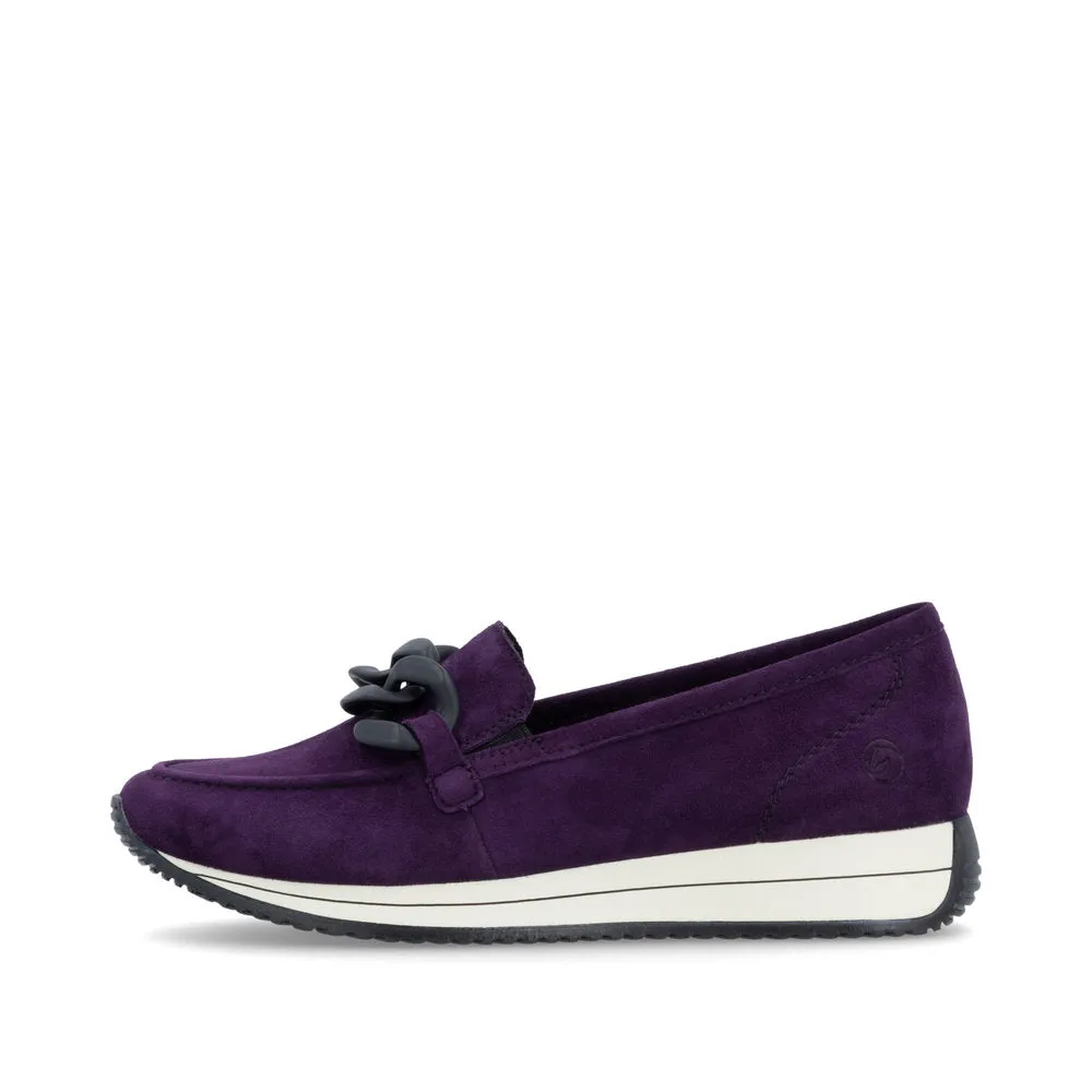 Ladies Remonte Slip On Shoes With Buckle Detail Aubergine Suede D0H10-30 sale