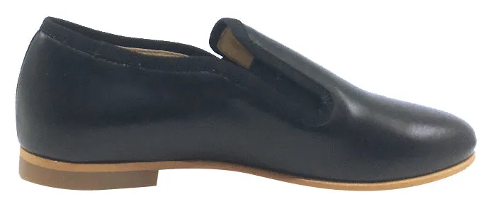 Luccini Girl's Slip-On Smoking Loafer, Black Leather