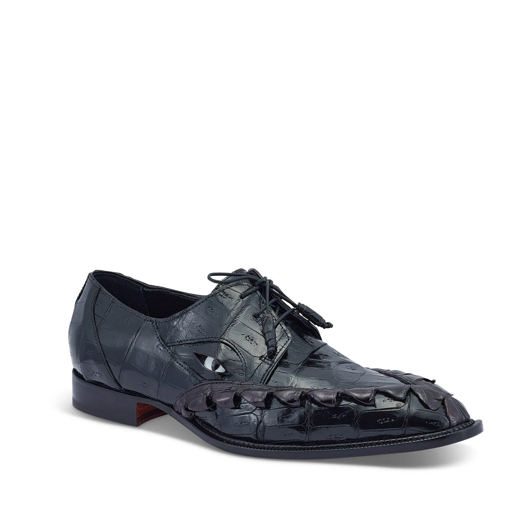 Mauri 3094 Slayer Men's Shoes Black Exotic Hornback / Crocodile Eyes Derby Oxfords (MA5436)