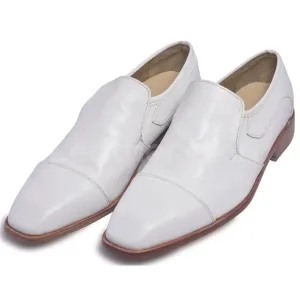 Men White Slip-On Genuine Leather Shoes with Capped Toe