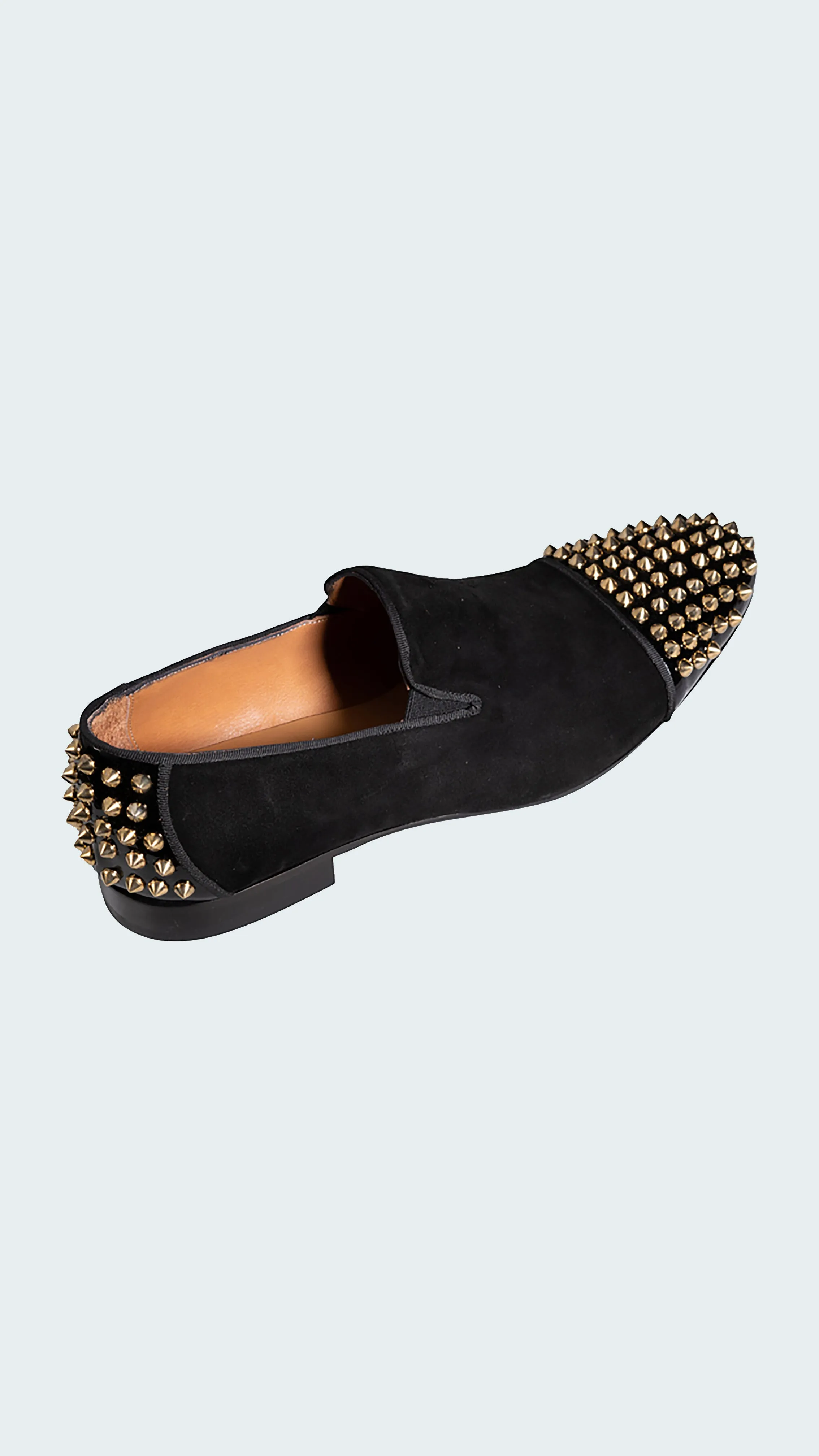 Men's Black Suede Loafers with Bold Gold Spiked Embellishments by Vercini