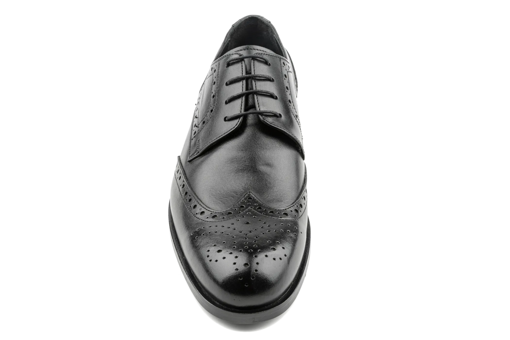 Men's Handmade Dress Shoes, Superior Quality Aniline Leather, Black Derby Shoes, Brogued & Wingtip Design