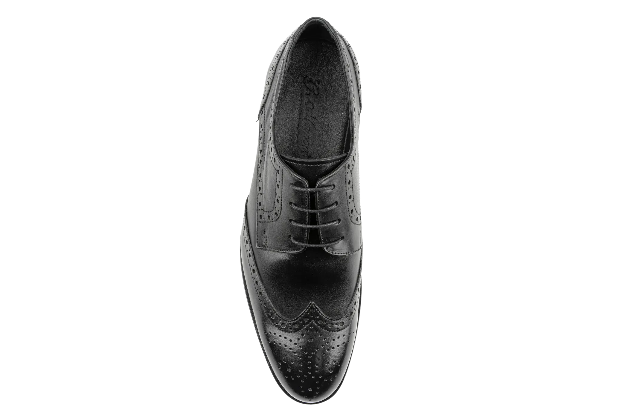 Men's Handmade Dress Shoes, Superior Quality Aniline Leather, Black Derby Shoes, Brogued & Wingtip Design