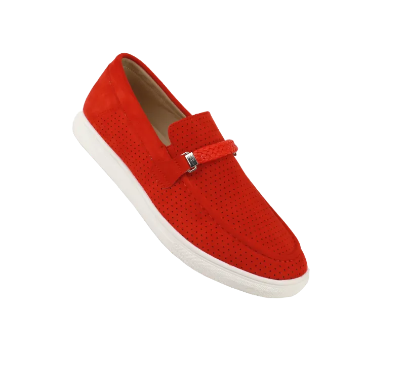 Men's Red Casual Slip-On Shoes Suede Material Loafer By Globe Footwear