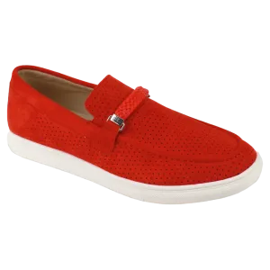 Men's Red Casual Slip-On Shoes Suede Material Loafer By Globe Footwear