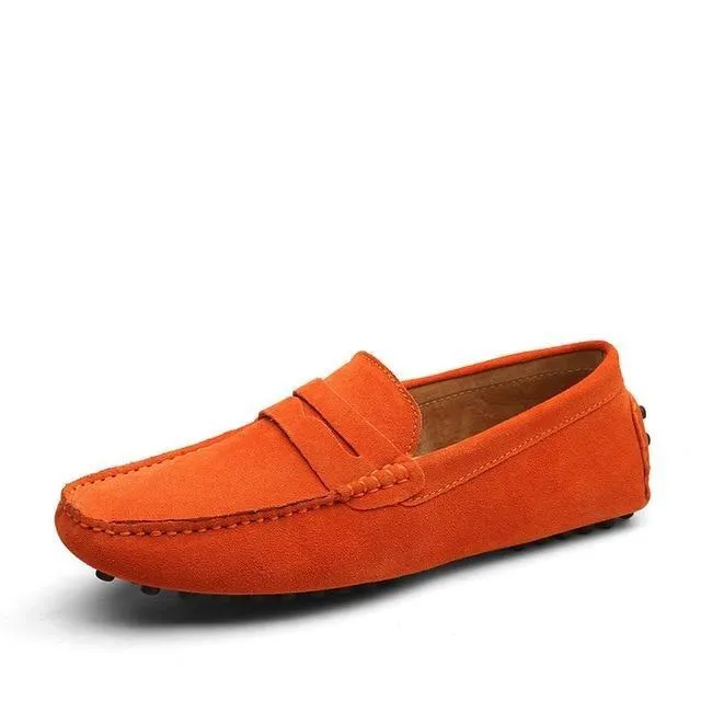 Men's suede penny loafers soft casual driving shoes daily slip on flats