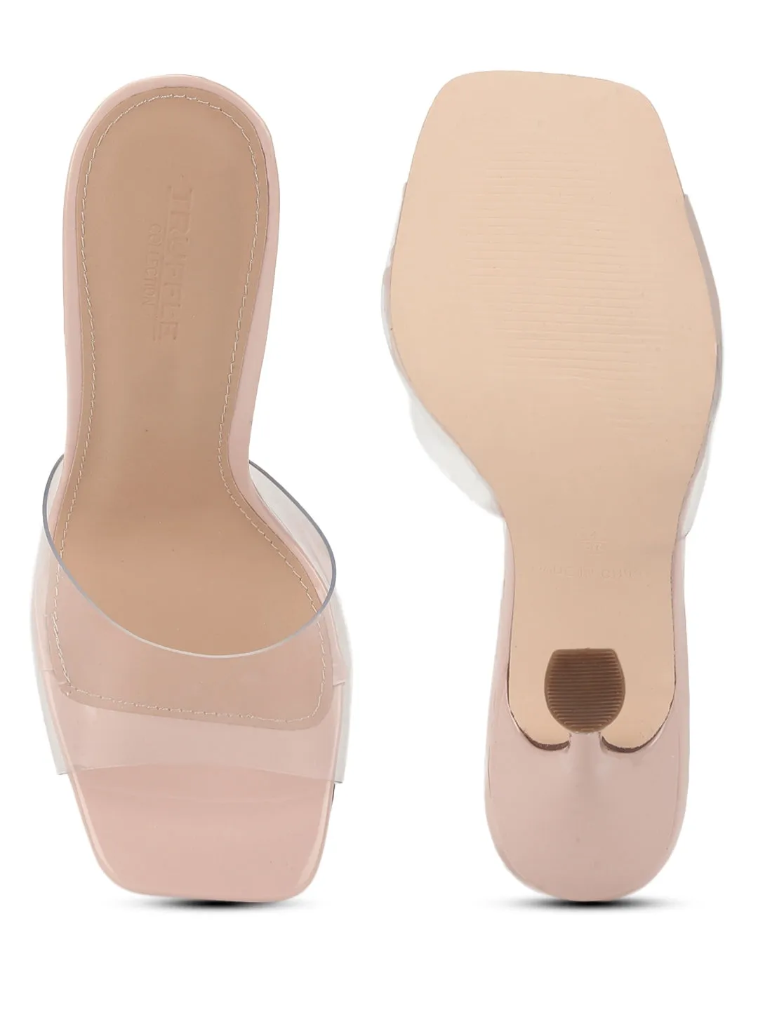 Nude Patent PU Clear High Heel Mules