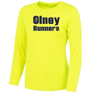 Olney Runners Ladies Long Sleeve Teachnical Training T-Shirt - Electric yellow