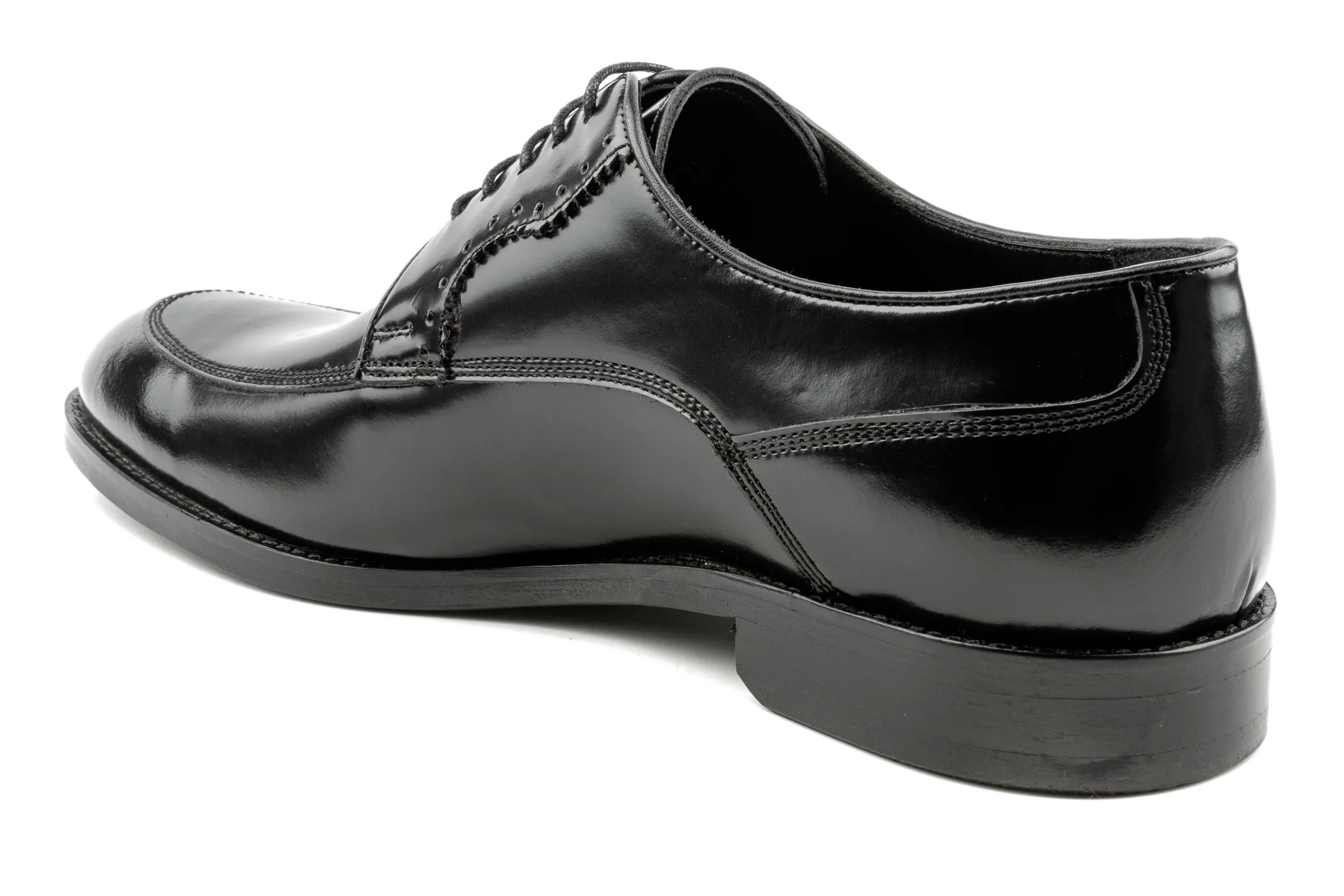 Oro Patent Leather Lace-Up Black Derby Shoes, Men's Moc-Toe Derby, Resistant to Fade, Scratches & Stains