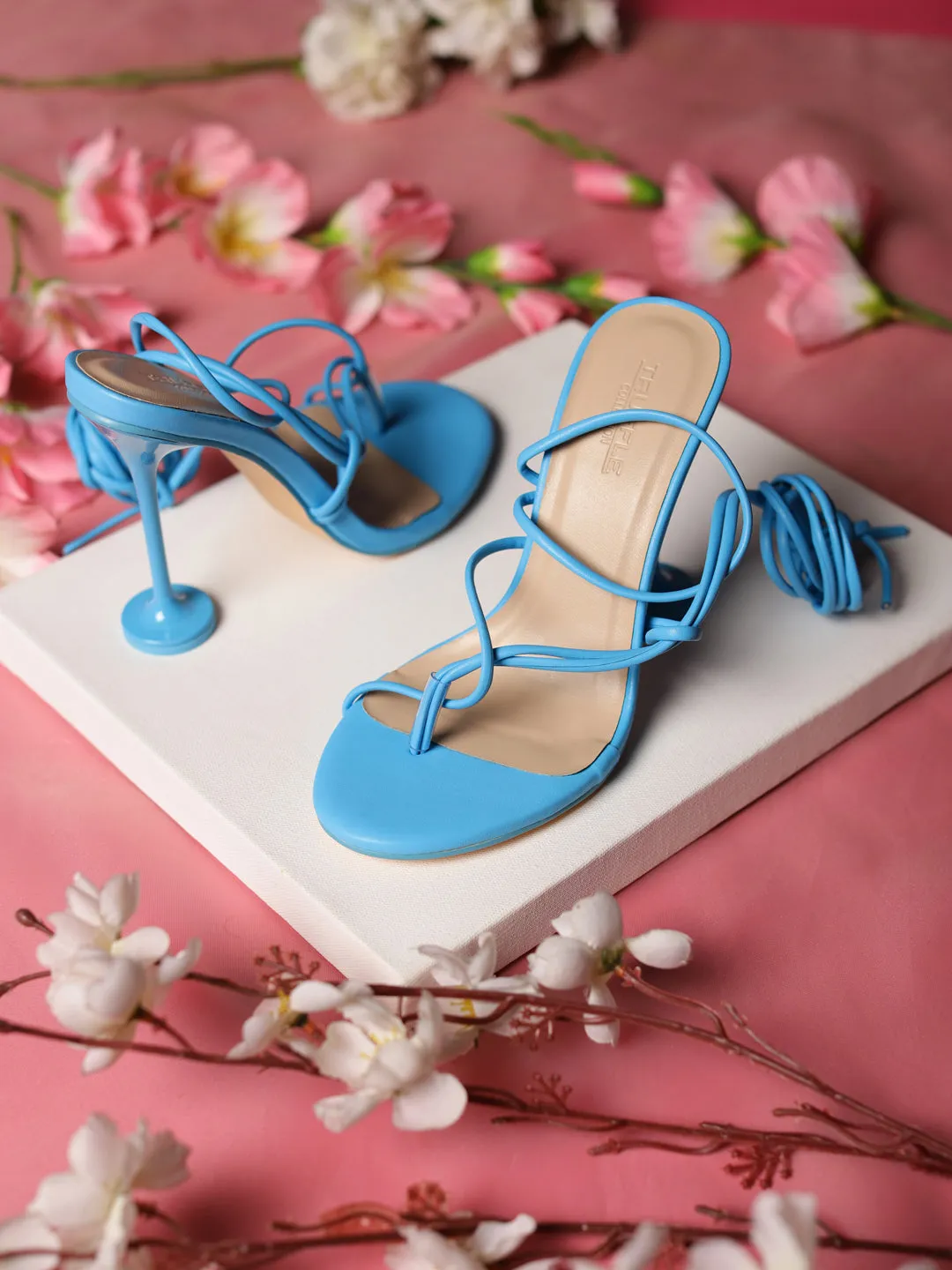 Pale Blue PU Lace-Up Stiletto Sandals (TC-TB4-PBLU)