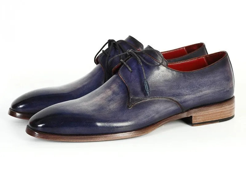 Paul Parkman Men's Blue Hand-Painted Derby Shoes