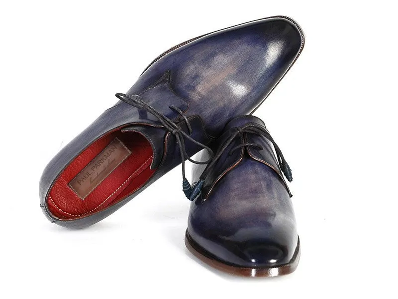 Paul Parkman Men's Blue Hand-Painted Derby Shoes