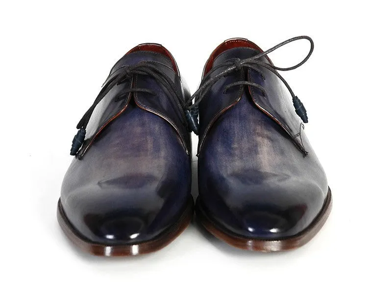 Paul Parkman Men's Blue Hand-Painted Derby Shoes