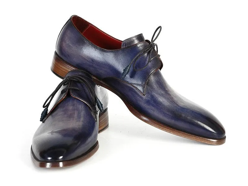 Paul Parkman Men's Blue Hand-Painted Derby Shoes