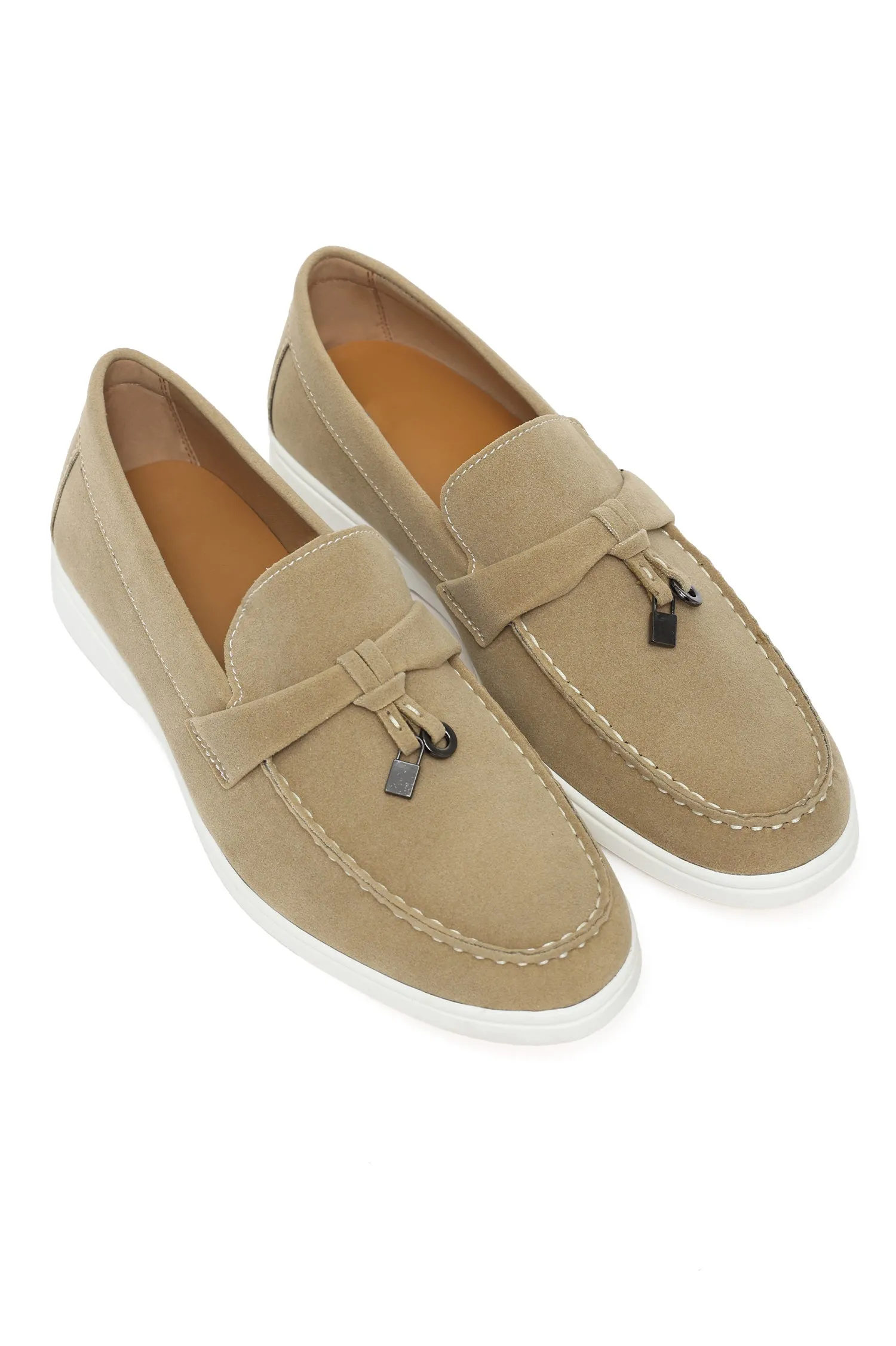 PREMIUM SUEDE LOAFERS WITH METALLIC HORSEBIT-BEIGE