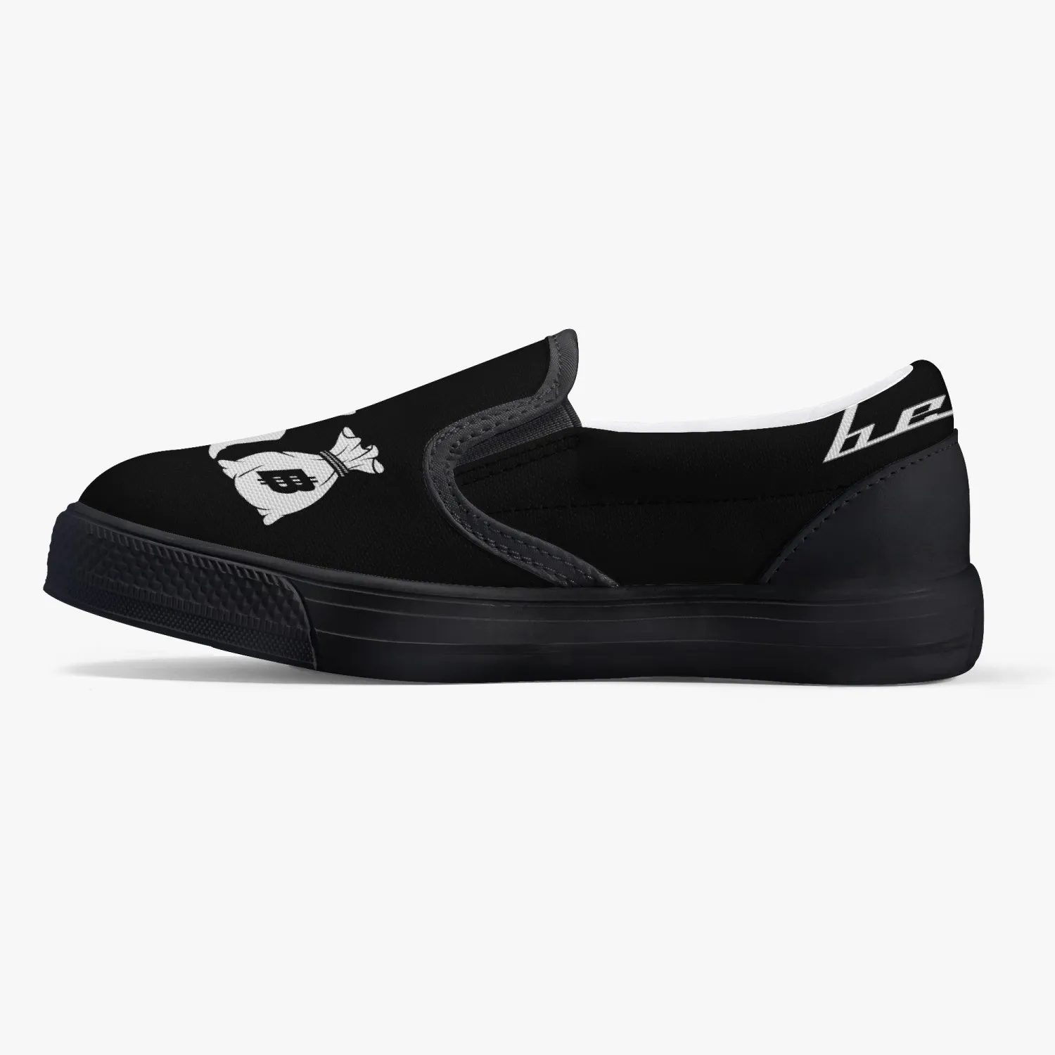 "Benji" Black (White logo)  Kids' Slip-On Shoes