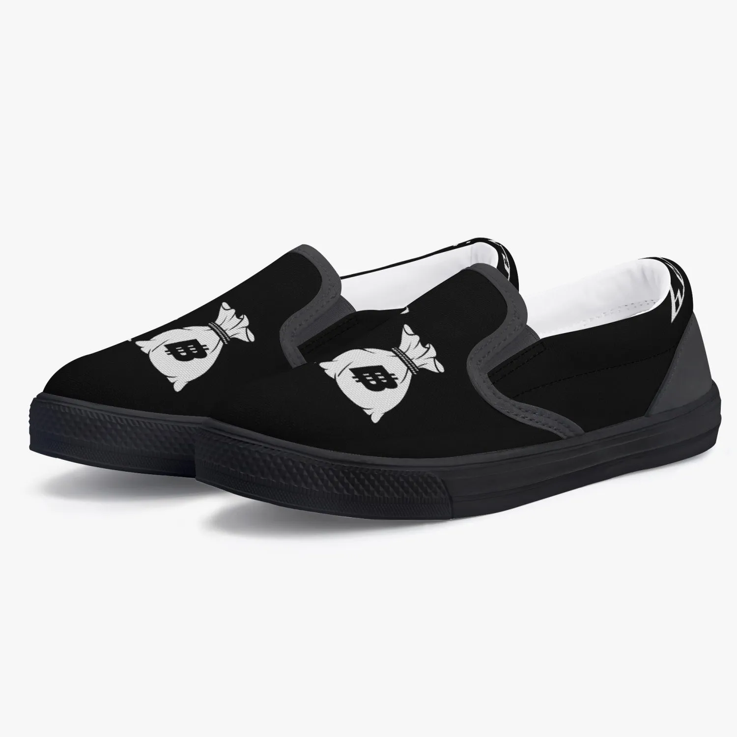 "Benji" Black (White logo)  Kids' Slip-On Shoes