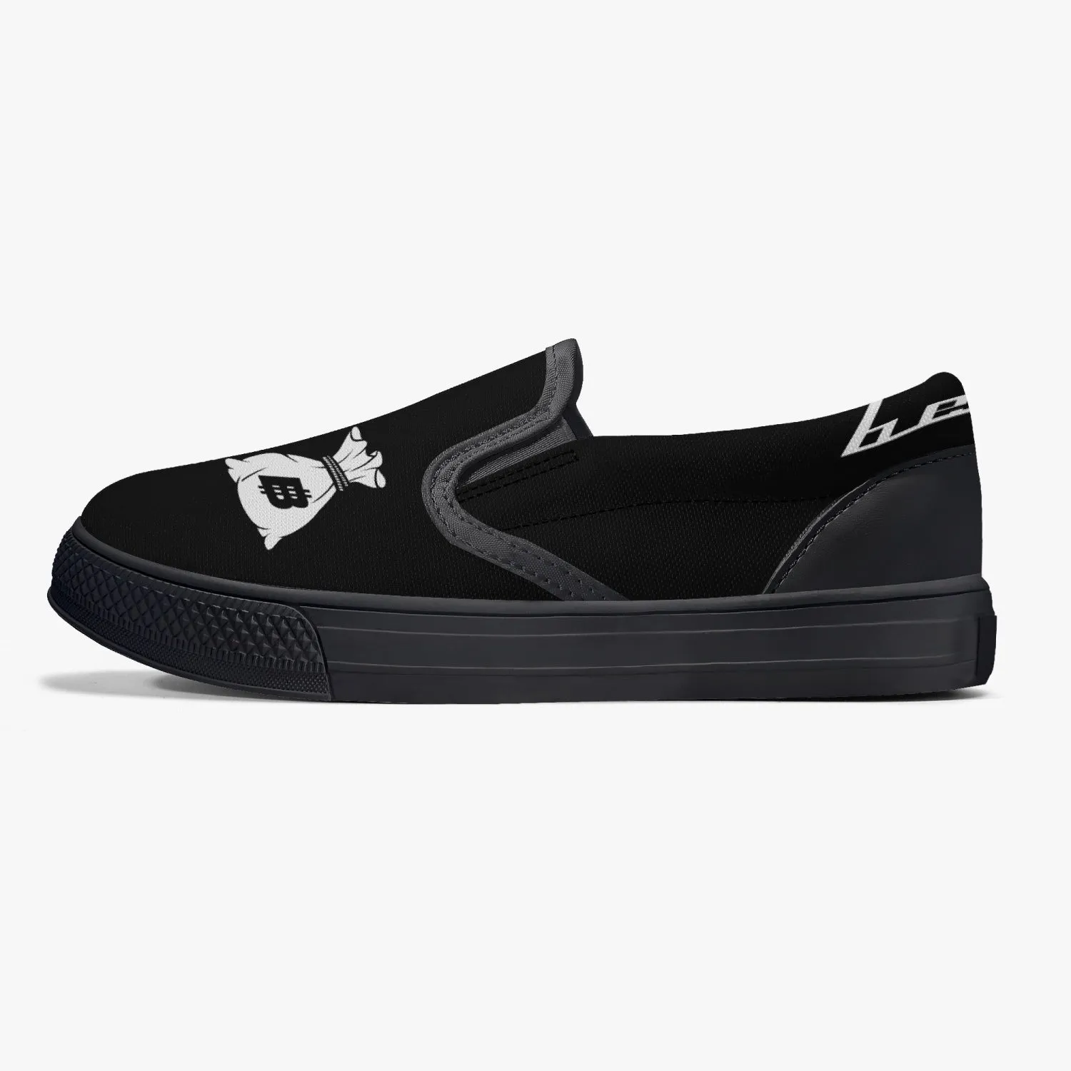 "Benji" Black (White logo)  Kids' Slip-On Shoes